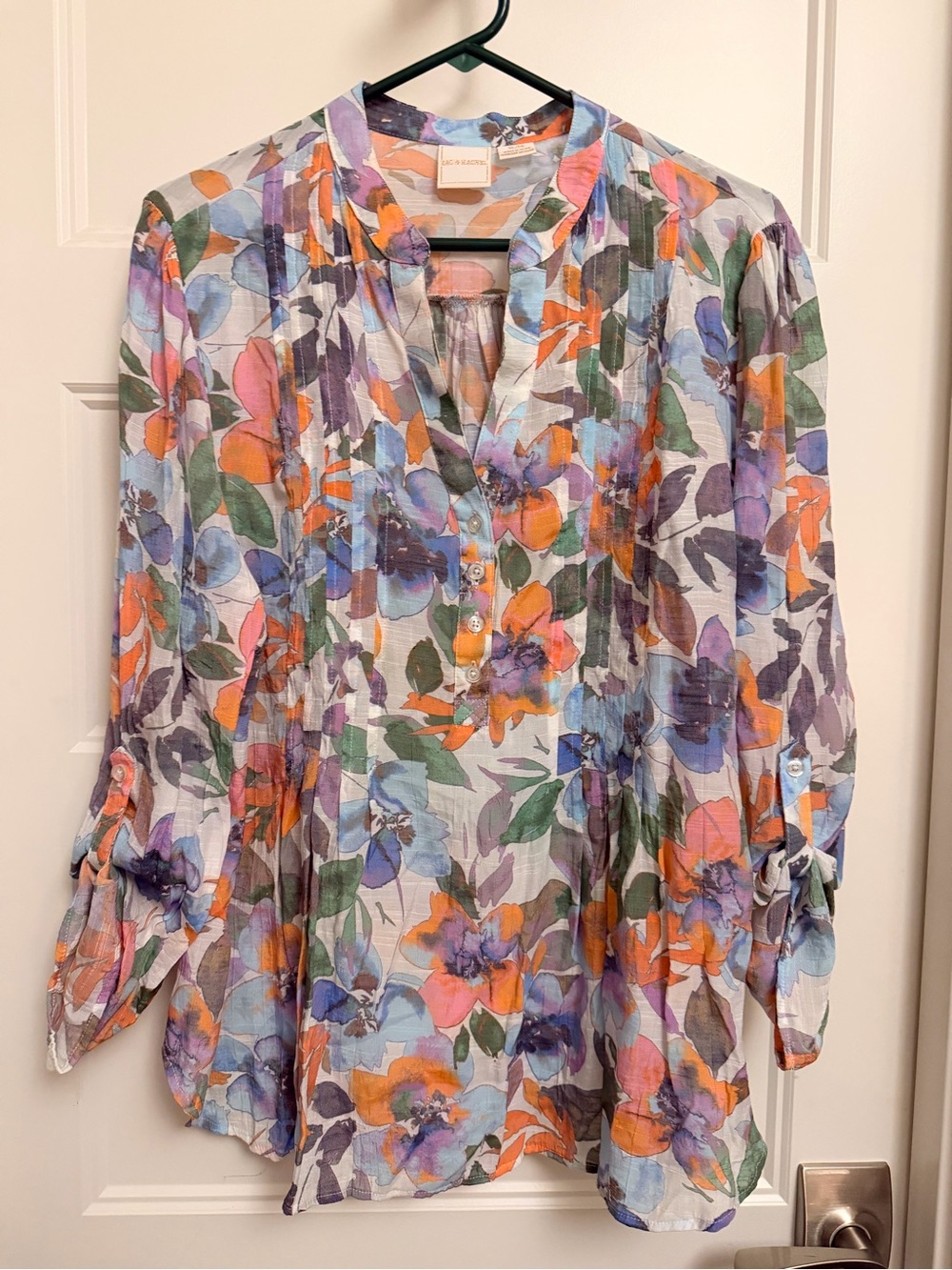 Zac & Rachel Floral Pintuck Tunic Blouse - Multicolor